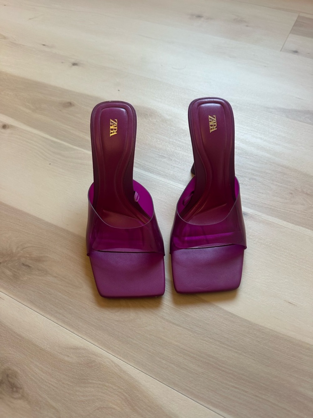 Zara Magenta Slide Mules with Transparent Band